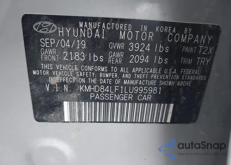 2020 Hyundai Elantra Value Edition from USA, damaged, VIN KMHD84LF1LU995981